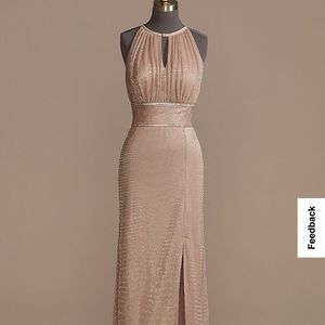 HIGH-NECK SHIMMER A-LINE GOWN WITH KEYHOLES, color - Blush